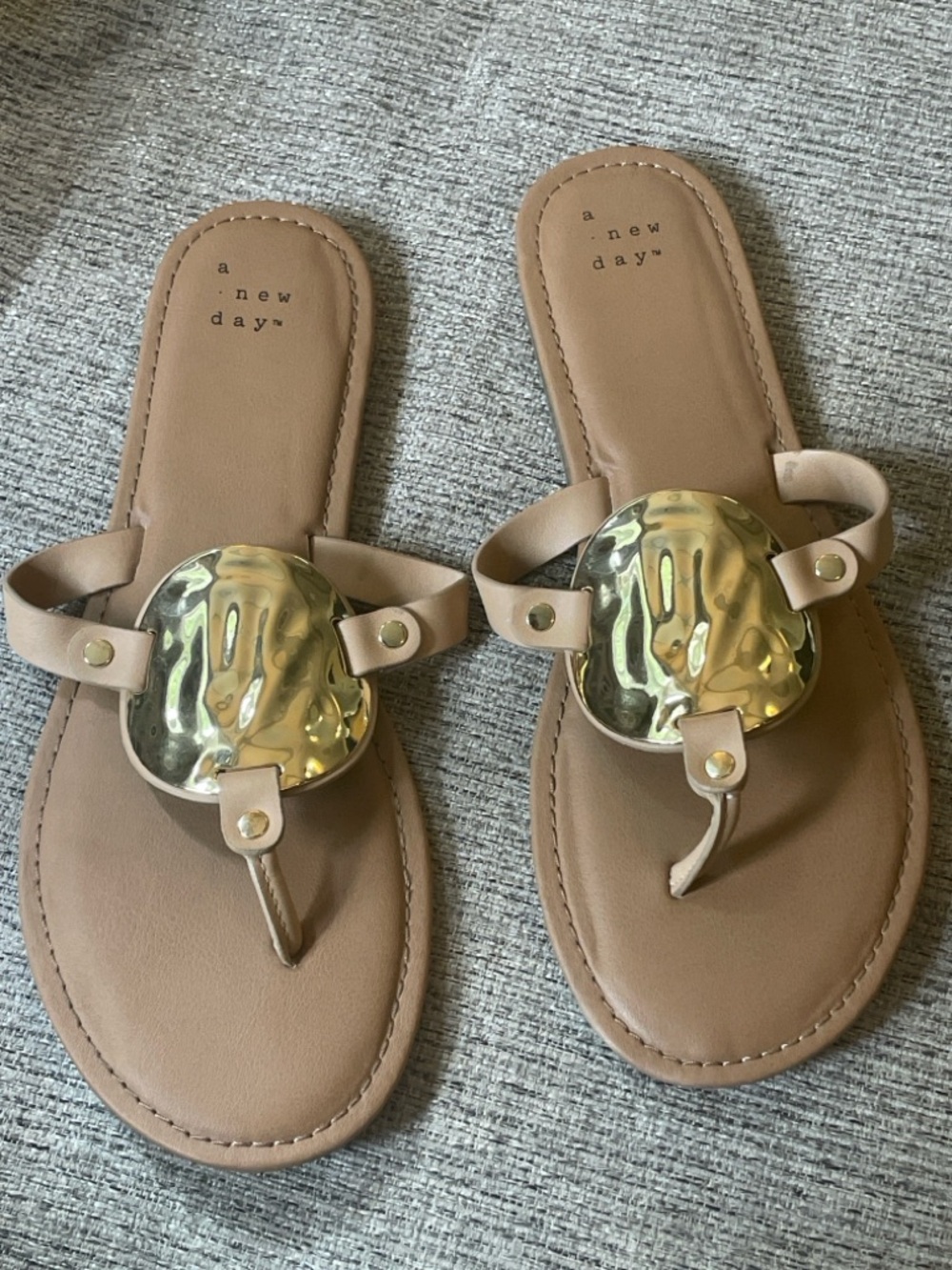 Target Tan Leather-Look Thong Sandal with Gold Ring Accent